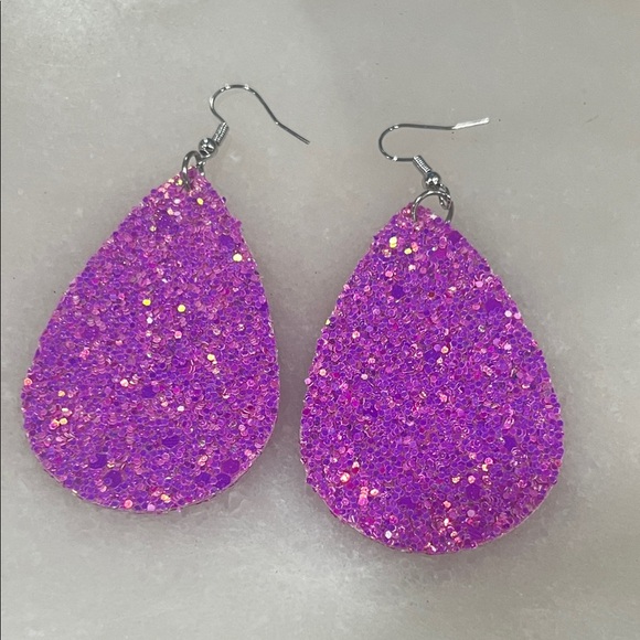 Handmade Jewelry - Glittering Purple Teardrop Earrings